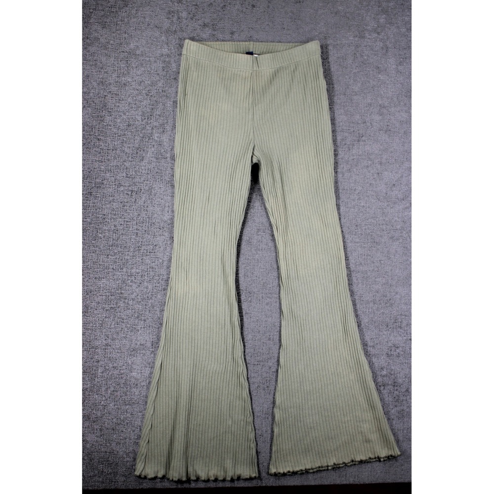 American Eagle Ribbed Knit Flare Pants Olive Green Lettuce Edge Womens Large
